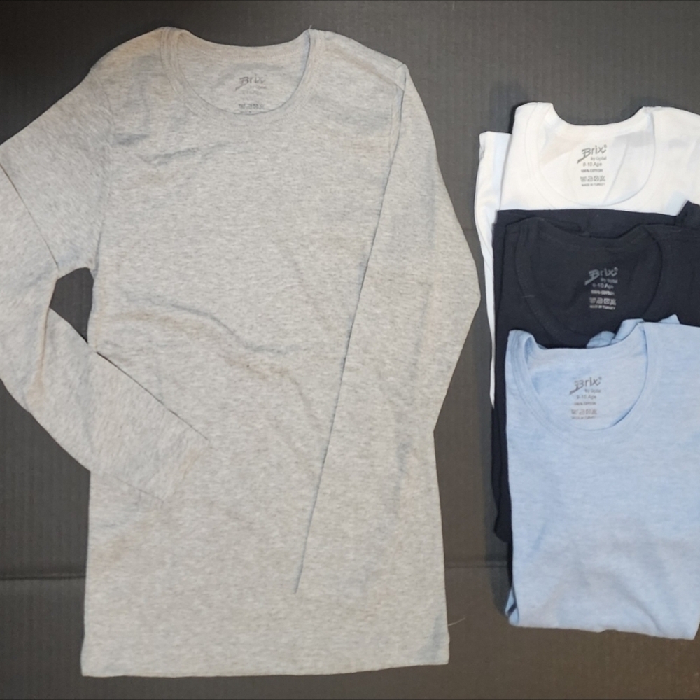 (4) Boys Long Sleeve Layering Shirts Size 9-10 (Never Worn)